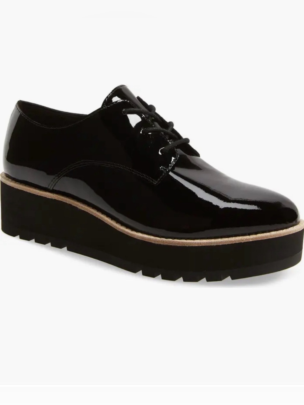 Eileen Fisher Eddy Black Patent Leather Platform Oxfords Size 9